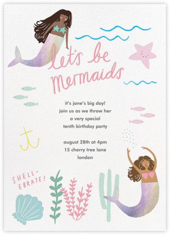 Meri Meri - online at Paperless Post Tenth Birthday, Mermaid Invitations, Mermaid Birthday Invitations, Mermaid Parties, Mermaid Theme Birthday, Kids Birthday Party Invitations, Paperless Post, 10th Birthday Parties, Under The Sea Party