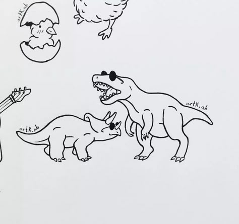 Funny Dinosaur Tattoo, Matching Dino Tattoos, Cute Matching Tattoos, Dinosaur Tattoos, Dinosaur Funny, Graffiti Cartoons, Small Drawings, Subtle Tattoos, Demon Art