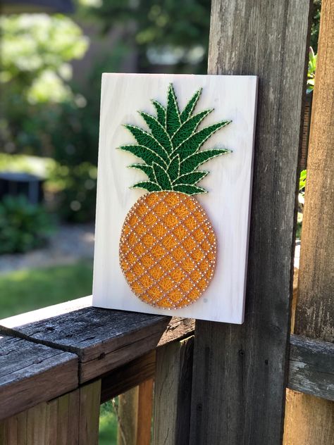 Pineapple String Art, Diy Projects To Make And Sell, Tropical Floral Arrangements, String Art Templates, Crochet Wall Art, Door Design Photos, Wood Nails, Simple Hand Embroidery Patterns, Easy Face Mask Diy