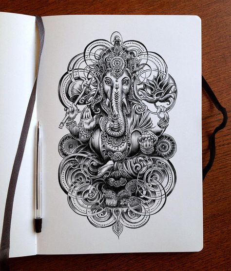 Ganesha ink by Bennett-Klein on DeviantArt Ganesha Tattoos, Arte Ganesha, Tattoo Elephant, Hindu Tattoos, Ganesh Tattoo, Polynesian Tattoos, Buddha Tattoos, Ganesha Tattoo, Geometric Tattoos