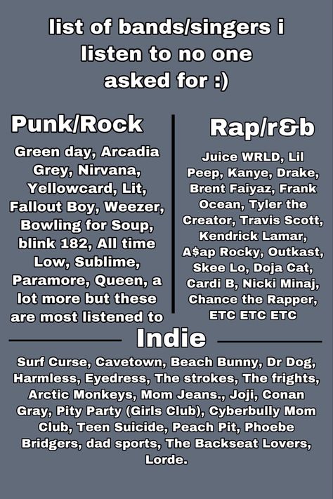 Punk Songs Playlist, Song Recommendations Rock, Pop Punk Playlist Names, Punk Rock Playlist Names, Different Types Of Rock Music, Indie Rock Playlist Names, Alt Music Recommendations, Punk Music Recommendations, Punk Playlist Names