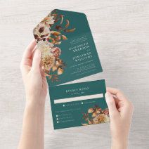 Teal Wedding All In One Invitation Navy Fall Wedding, Fall Wedding Invitation Suite, Unique Wedding Ceremony Ideas, Autumn Romance, Colored Roses, Navy Wedding Invitations, Watercolor Floral Wedding Invitations, Teal Wedding, Fall Wedding Invitations