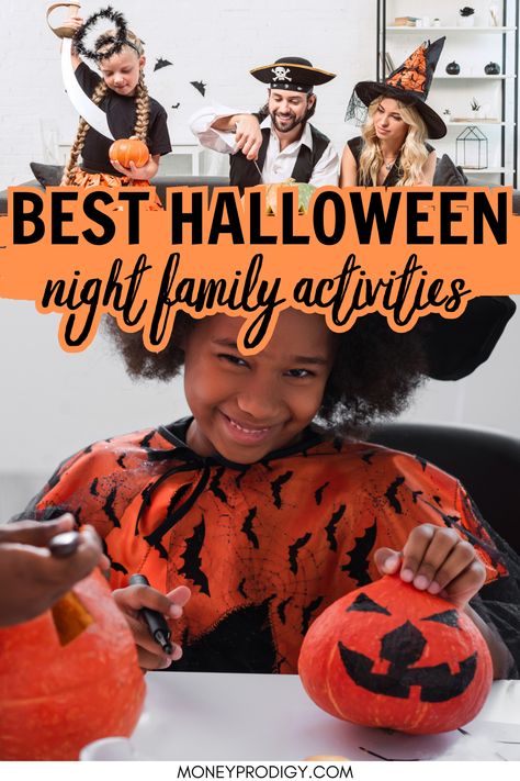 Halloween night family activities - most are not spooky and just fun (and a few spookier ones in case you have older kids!). Family fun night for Halloween everyone will love. Halloween Crafts For The Family, Halloween Family Game Night, Spooky Family Night, Halloween Family Night Activities, Halloween Night Ideas For Kids, Halloween Night With Kids, Family Halloween Night Ideas, Halloween Family Traditions, Halloween Family Activities