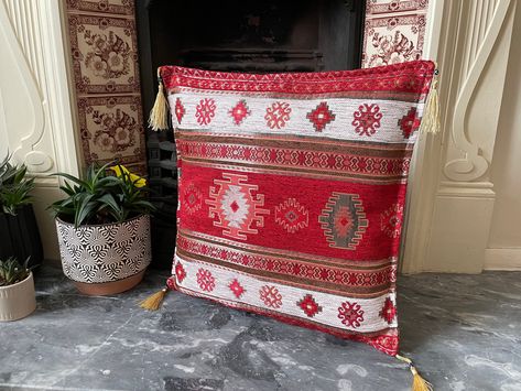 Patterned Pillow Cases, Bohemian Eclectic Decor, Kilim Motifs, Yellow Cushion Covers, Boho Pillow Covers, Chenille Throw Pillows, Big Pillows, Kilim Pattern, Chenille Throw