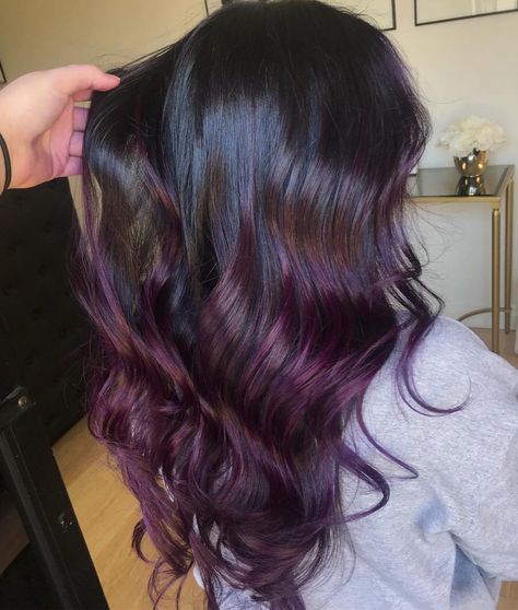 Brown To Purple Balayage, Dark Purple Ombre Hair, Dark Brown And Purple Hair, Purple Balayage, Purple Ombre Hair, Purple Tips, Red Balayage, Young Royals, Purple Ombre