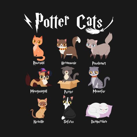 Harry Potter Cats, Harry Potter Characters As Cats, Cat Harry Potter, Pusheen Harry Potter, Harry Potter Characters Names, Harry Potter Cat, Harry Potter Cartoon, Harry Potter Background, Cute Harry Potter