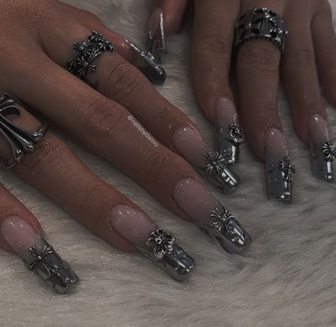 Subversive Nails, Inspirational Nails, Teen Nails, Cross Nails, Vintage Nails, Stripped Nails, Aesthetic Nails, Work Nails, Long Acrylic Nails Coffin