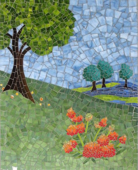 Together (Panel 4) mosaic art by Christine Brallier Landscape Mosaic, Tree Mosaic, Mosaic Garden Art, Mosaic Art Projects, Mosaic Tile Art, Mosaic Madness, Pebble Mosaic, Mosaic Pictures, Mosaic Flowers