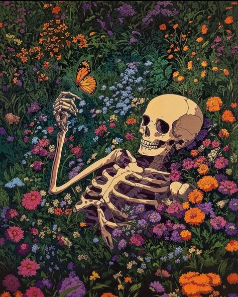 Skull Ipad Wallpaper, Skull With Flowers Drawing, Skeleton Lockscreen, Skeleton With Butterflies, Calaveras Aesthetic, Skeleton Background, Skull Background, Mexican Skeleton, Skeleton Artwork