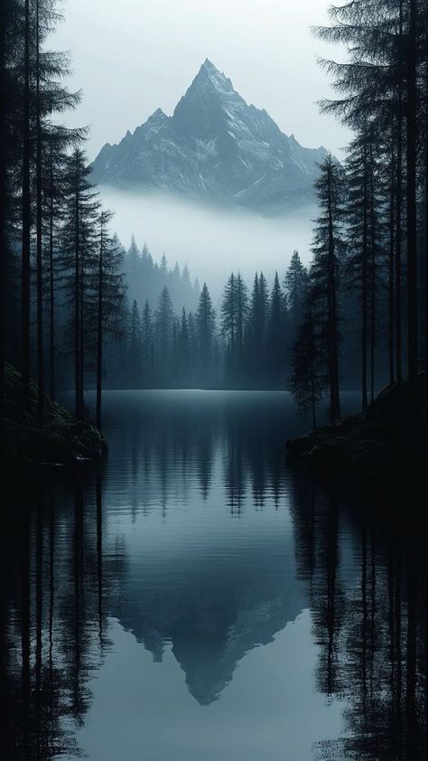 Dark Woods Wallpaper, Moody Ipad Aesthetic, Scary Mountain Aesthetic, Ambient Wallpaper Iphone, Nyctophilia Wallpaper, Nordic Wallpaper Iphone, Dark Wallpaper Nature, Viking Scenery, Dark Mountain Aesthetic