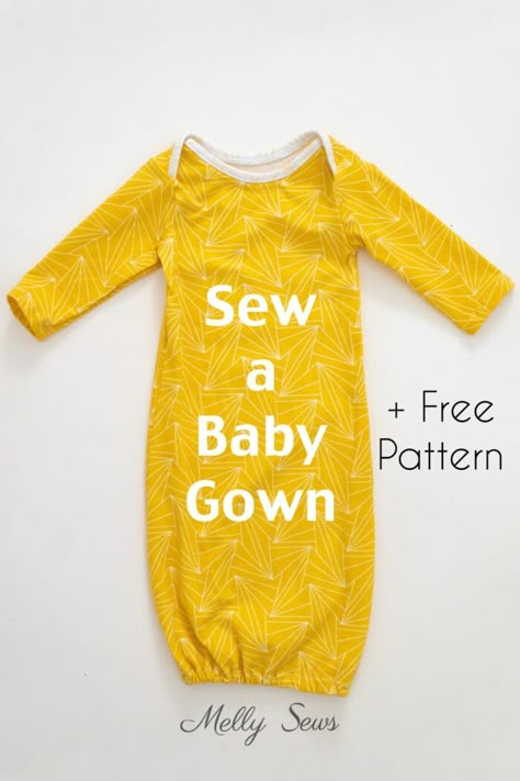 How To Sew a Baby Gown Pattern with a Video Tutorial - Melly Sews Free Pdf Sewing Patterns For Babies, Layette Pattern Free, Baby Sleep Gown Pattern Free, Newborn Gown Pattern Free, Sewing Projects For Newborns, Newborn Sewing Patterns Free, Sewing For Newborns, Baby Onesie Sewing Pattern, Newborn Diy Projects