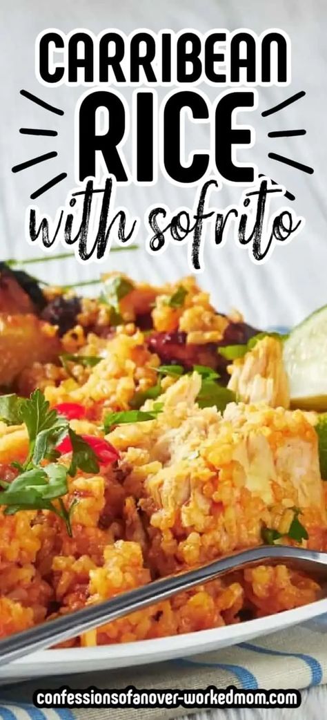 Sofrito Rice Recipes, Jamaican Fried Rice Recipe, Caribbean Rice Recipes, Carribean Rice Recipes, Jamaican Seasoned Rice, Calypso Rice, Island Rice Recipe, Caribbean Rice And Peas Recipe, Sofrito Rice