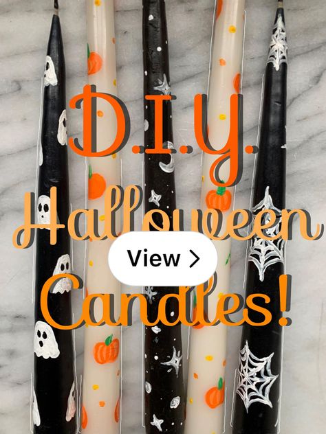 Lemon8 · DIY Halloween Painted Candles! ✨🎃 👻  · @Kaylee Halloween Candle Painting, Candle Painting Halloween, Halloween Candlesticks Diy, Halloween Painted Candles, Candlestick Diy Craft Ideas, Diy Halloween Candles, Spooky Candle Painting, Painted Candlesticks Diy, Diy Candels