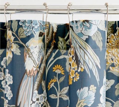 Shower Curtains, Shower Liners & Shower Accessories | Pottery Barn Shower Curtain For Blue Bathroom, Shower Curtain Pattern, Blue And Yellow Shower Curtain, Blue Floral Shower Curtain, Neutral Shower Curtain, Anthropologie Shower Curtain, Bathroom Decor Shower Curtains, Shower Curtain And Liner, Pottery Barn Bathroom