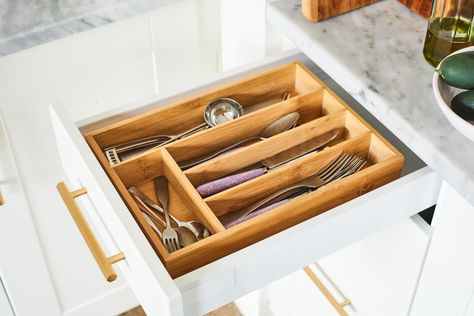 Decluttering Kitchen First Steps | Kitchn Silverware Drawer Organizer, Silverware Drawer, Flatware Organizer, Silverware Tray, Drawer Inserts, Kitchen Drawer Organization, Kids Pottery, Drawer Dividers, Kitchen Drawers