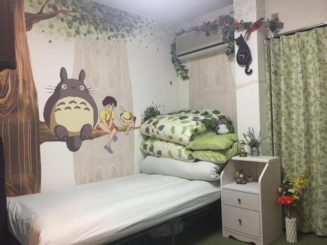 Ghibli Themed Room, Ghibli Nursery Ideas, Studio Ghibli Nursery Ideas, Studio Ghibli Themed Room, Ghibli Baby Room, Arriety Ghibli Bedroom, Studio Ghibli Inspired Room Aesthetic, Studio Ghibli Nursery, Totoro Bedroom