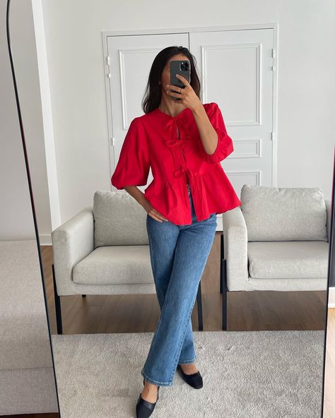 Red for summer with our puff sleeve tie top 🍒 Ref R9774 #OUTFITBOOK Red Puff Sleeve Top Outfit, Puffy Sleeves Top Outfit, Tie Top Outfit, Puff Sleeve Top Outfit, Sleeve Top Outfit, Puffy Sleeves Top, Tie Wrap, Top Outfit, Red Tie