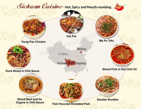 Sichuan Cuisine – Most Popular & Spicy Food in China Kong Pao Chicken, Szechuan Beef, Twice Cooked Pork, Hot Chili Oil, Famous Dishes, Cooking Curry, Pork Hock, Wheat Noodles, Restaurant Poster