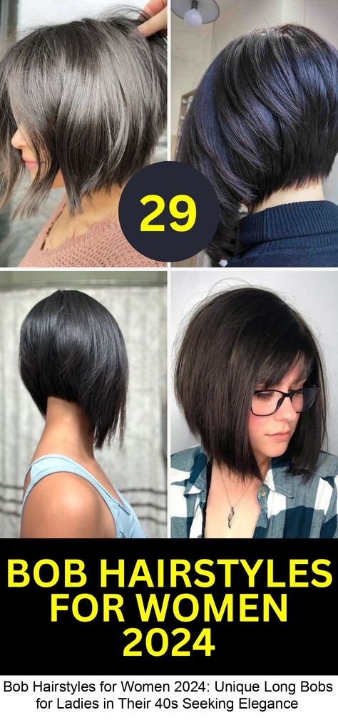 Discover the top 29 bob hairstyles for women in 2024 with our expert guide. From chic short bobs to elegant long bobs, find your perfect style. Whether you're over 40, 50, or want a fresh look, these updated and classy bobs are tailored for thick hair, with bangs, and for every face shape. Embrace the new year with a stunning makeover. Get inspired now! #bobhairstyleideas Short Bob Hairstyles For Fine Hair 2024, Inverted Bob Haircuts For Fine Hair, Haircut Bobs, Thick Hair With Bangs, Graduated Bob Hairstyles, A Line Hair, Aline Bob, Hairstyle Bob, Haircut Pixie