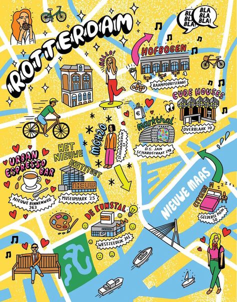 Map Illustration Art by Jenni Sparks Productive Landscape, Map Illustration Art, Rotterdam Map, Maps Illustration, Map Maker, Map Illustration, Hand Drawn Map, Drawn Map, Leaflet Design