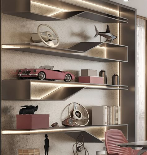 Trophy Display, Feature Wall Design, Study Table Designs, Award Display, House Interior Design Styles, Small House Interior Design, Shelving Design, Futuristic Interior, Wall Shelves Design