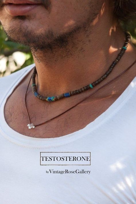 Surf Necklace, Mens Beaded Necklaces, Surf Jewelry, Sterling Silver Cross Necklace, Necklace Mens, Mens Necklace, Mens Jewelry Necklace, Hippie Necklace, Men's Necklace