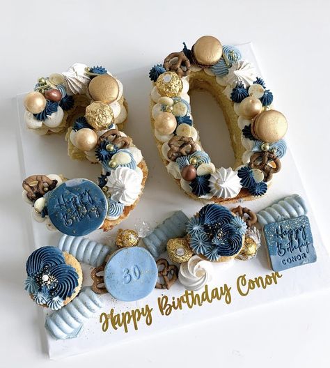 Letter Cake Ideas For Men, Mens Number Cake, Simple 30th Birthday Cake For Men, Number 80 Birthday Cake, Blue And Gold Number Cake, 30 Number Cake For Men, 40 Number Cake For Men, 30th Number Cake, 60 Number Cake For Men