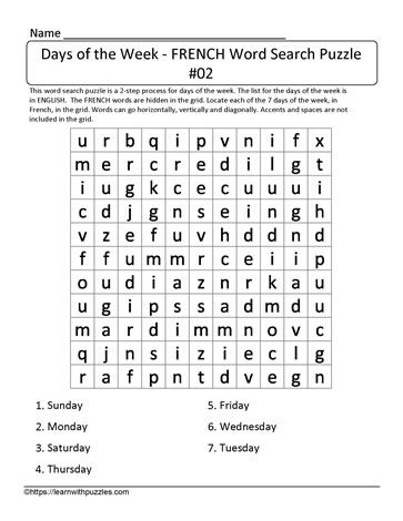 French Days Of The Week Worksheet, French Days Of The Week, Summer Learning Activities, Grid Puzzles, English Day, Teacher Toolkit, Problem Solving Strategies, French Worksheets, French Activities