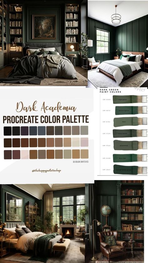 Dark academia green x Green Academia Aesthetic, Academia Green, Dark Academia Green, Green Academia, Pantone Palette, Green Paint Colors, Bedroom Green, Academia Aesthetic, Green Paint