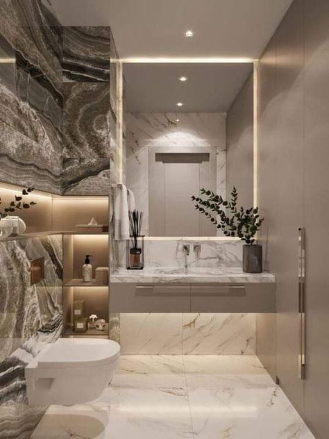 Guest Washroom Ideas Luxury, Small Guest Bathroom Ideas Modern, Guest Bathroom Luxury, Guest Restroom Ideas, Restroom Interior Design, Luxurious Guest Bathroom, Luxury Guest Bathroom Ideas, Luxury Guest Bathroom, Small Rental Bathroom