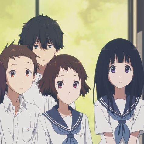 Hyouka Aesthetic, 4 Matching Pfp Friends, Hyouka Chitanda, Pfp Friends, Boy Squad, Slam Dunk Anime, Girl Friendship, Anime Friendship, Meaningful Drawings