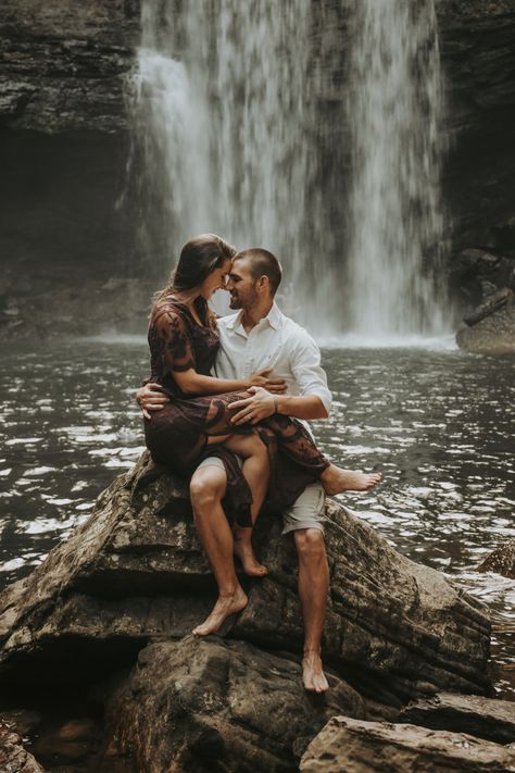 Greeter Falls Photographer: Haven Haines Couple Photo Shoot Poses, Water Engagement Photos, Fall Poses, Toccoa Falls, Photo Shoot Poses, Fall Couple Photos, Waterfall Pictures, Waterfall Wedding, Fall Engagement Pictures