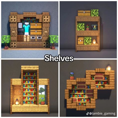 Minecraft Library Storage, Minecraft Shoe Rack, Minecraft Armour Stand Ideas, Crafting Station Minecraft, Decorate Minecraft House, Minecraft Apothecary Interior, Minecraft Furniture Ideas Living Rooms, Minecraft Chair Designs, Minecraft Interior Ideas Living Rooms