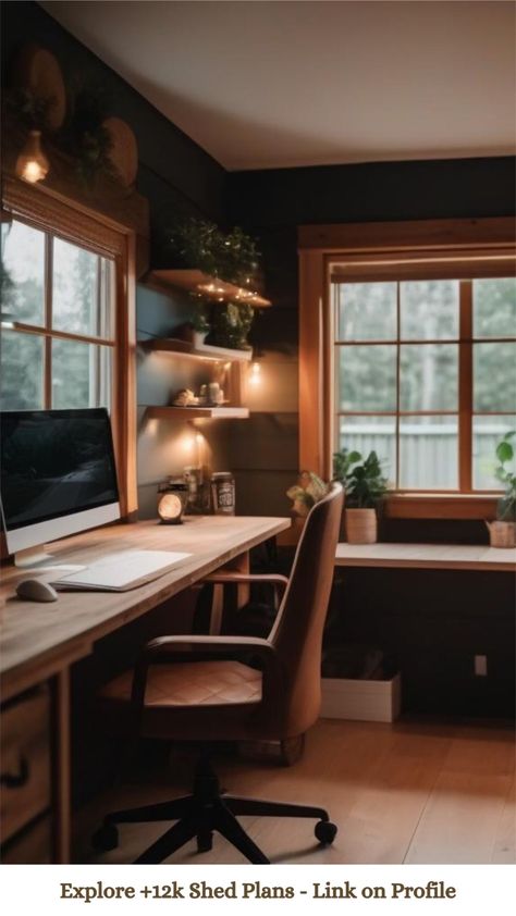 #homeoffice #productivity #workspace #homework #interiordesign #inspire #workfromhome #motivation #organization #homedecor Shed Office Ideas Backyards, Office Shed Interior, Aesthetic Work Space, Shed Office Interior, She Shed Office Ideas, Backyard Shed Ideas, Work From Home Aesthetic, Home Office Shed, She Shed Office