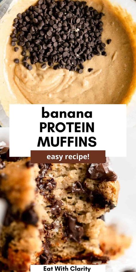 These banana chocolate chip protein muffins are the perfect mid day or post workout snack! They're gluten free, made with almond flour and oat flour and high in protein. These banana muffins can be made with chocolate chip, blueberry or walnuts. Oatmeal With Premier Protein, Banana Choc Chip Protein Muffins, Paleo Protein Banana Muffins, Banana Chickpea Muffins, Low Calorie High Protein Banana Muffins, Low Calorie Kodiak Muffins, Protein Banana Chocolate Chip Muffins, Coconut Flour Protein Muffins, Banana Chocolate Chip Protein Muffins