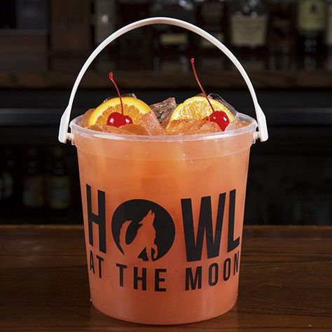 Check out Howl at the Moon’s drink menu. From our drink buckets to our cocktails, Howl has the drinks to make your happy hour or your party a memorable night out. Worm Bucket Drink Recipe, Cocktail Bucket Ideas, Bucket Cocktail Recipes, Halloween Bucket Drinks, Malibu Bucket Recipe, Alcohol Bucket Drinks, Malibu Rum Bucket Recipe, Alcohol Party Ideas, Bucket Drinks Alcohol Party Ideas