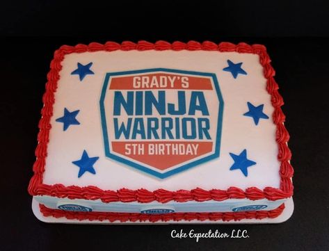 American Ninja Warrior Cake American Ninja Warrior Party Cake, Ninja Warrior Cake, American Ninja Warrior Party, Ninja Cupcakes, Ninja Themed Birthday Party, 6th Birthday Boys, Ninja Birthday, Ninja Party, American Ninja Warrior