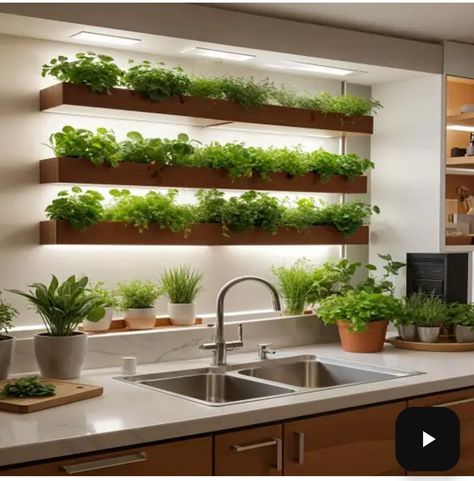 Lux Home Decor, Mid Century Modern Kitchen Design, Lux Home, Mobile Home Kitchen, Glass Cabinet Door, Herb Wall, Modern Kitchen Ideas, Home Bar Rooms, Herb Garden In Kitchen