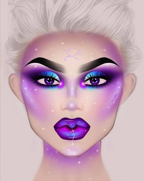 Dewy Makeup Tutorial, Airbrush Makeup Kit, Makeup Charts, Galaxy Makeup, Drag Make-up, Face Charts, Cute Halloween Makeup, Makeup Drawing, Flower Makeup