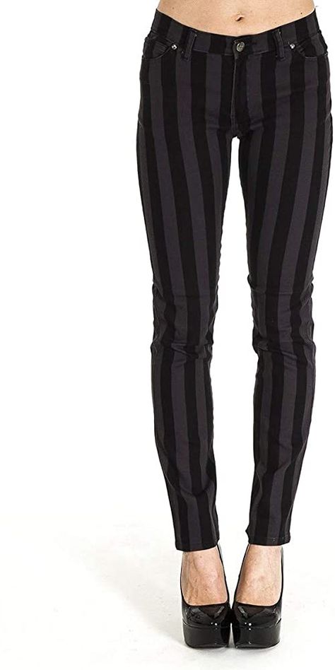 Band Aesthetic, Stripe Outfits, Black Corset, Gothic Outfits, Clothes Style, Black Skinnies, Jeans Brands, Pants Trousers, Grey Stripes