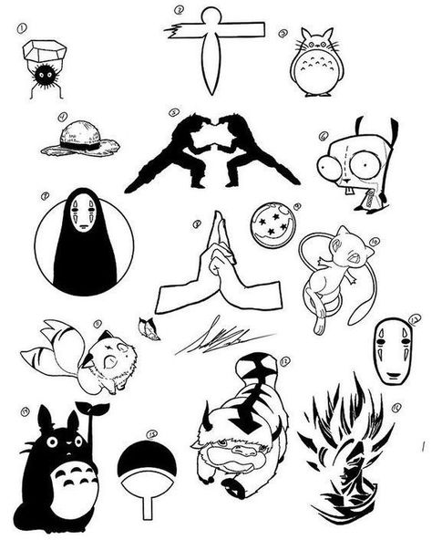 Flash Tattoo Anime, Tatuaje Studio Ghibli, Tato Flash, Tattoo Anime, Ghibli Tattoo, Muster Tattoos, Flash Tattoo Designs, Tattoo Flash Sheet, Doodle Tattoo