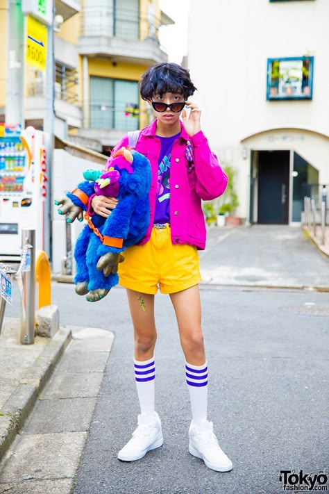 Colorful 1980s Retro Street Style w/ Peco Club, WC Harajuku, RRR By Sugar Spot Factory & My Pet Monster Indie Outfits Vintage, My Pet Monster, Pet Monster, Retro Street Style, Argyle Print, Harajuku Fashion Street, Tokyo Street Fashion, Outfits 90s, Argyle Pattern