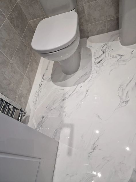 White Marble Epoxy Resin Floor | Flooring Gallery Epoxy Resin Bathroom, Epoxy Bathroom Floor, Resin Stairs, Epoxy Bathroom, White And Gold Marble, Epoxy Resin Flooring, Resin Flooring, Resin Bathroom, Resin Floor