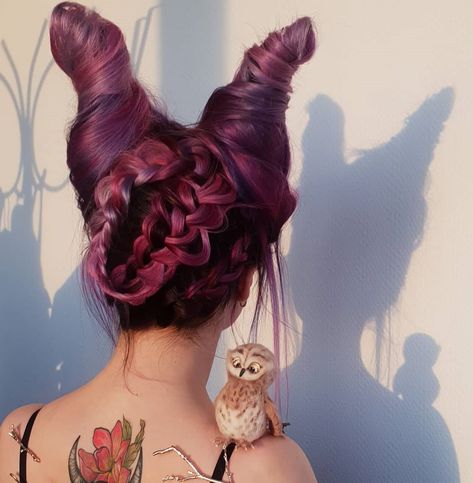 Super cute whimsical updo by @hair_pavlova - try our Plum + Smokey Mauve + Smokey Purple for a similar style! #lunartides #purplehair #halloween Halloween Updos, Pink Mauve Hair, Hair Color Spring, Halloween Hair Ideas, Cosmetology Ideas, Mauve Hair, Easy Braided Updo, Look Book Ideas, Loose French Braids