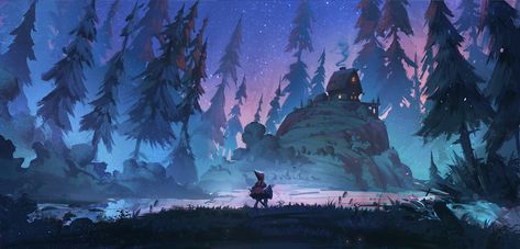 ArtStation - Red riding hood, Tomáš Matouš Forest Drawings, Value Painting, Night Illustration, Forest Illustration, Landscape Concept, Night Forest, Night Landscape, Game Concept Art, Fantasy Art Landscapes