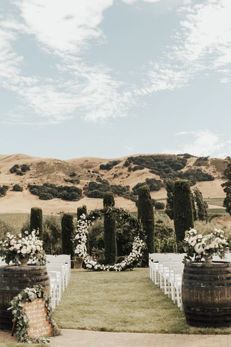 This Sonoma Fairy Tale Wedding Came to Life at Viansa Winery Winery Wedding Ceremony Decor, Viansa Wedding, Spring Winery Wedding, Winery Wedding Ceremony, Circular Ceremony, Viansa Winery, Weding Rings, Bride Ceremony, Distillery Wedding