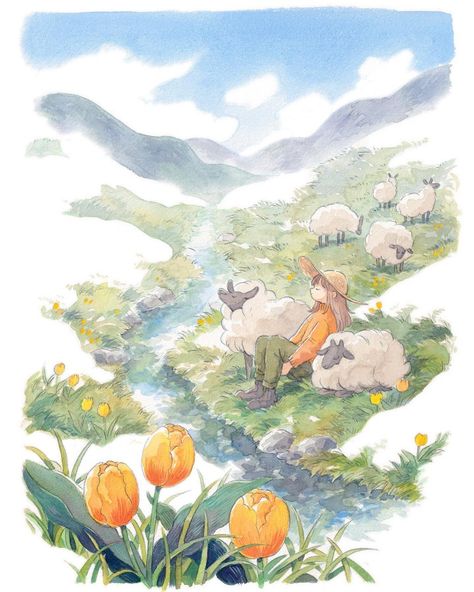 Spring Illustration, Fancy Art, Art Folder, First Day Of Spring, Cover Artwork, Spring Art, Digital Watercolor, Environment Concept Art, Children's Book Illustration