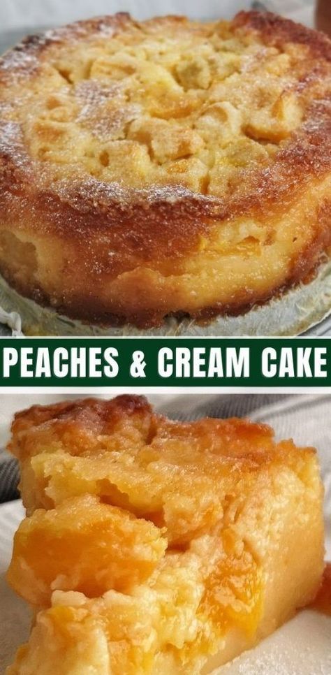 Peaches And Cream Cake Recipe, Peaches And Cream Cake, Cinnamon Treats, Peach Cake Recipes, Cream Cake Recipe, Peach Dessert Recipes, Peach Desserts, Peach Cake, Peaches And Cream