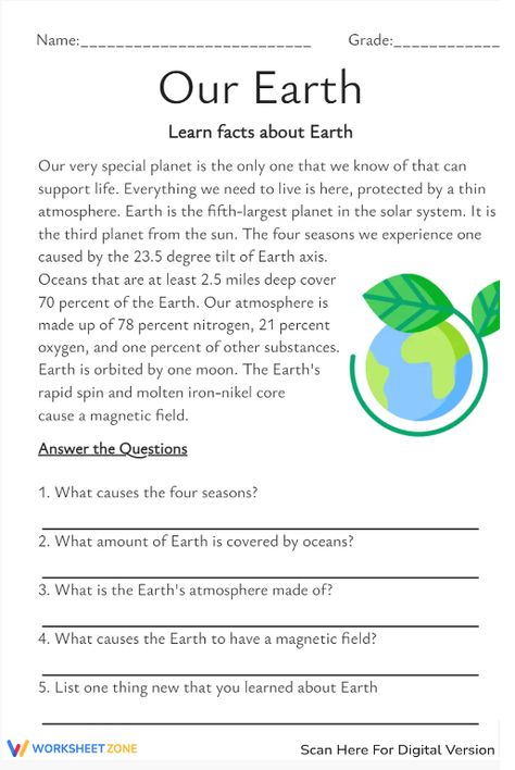 Check it now!!!👆 💥🥰 This worksheet is all free.💥
Engage students with dynamic Earth Day Reading Comprehension worksheet to celebrate our planet's beauty and promote environmental awareness! Earth Worksheet, Earth For Kids, Science Reading Comprehension, Earth Day Worksheets, Stories With Moral Lessons, Facts About Earth, Biology Worksheet, Geography Worksheets, Holiday Homework