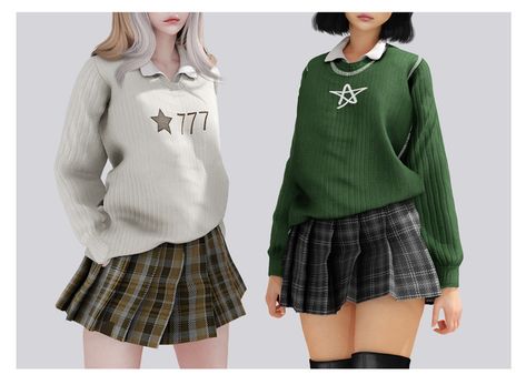 Milena outfit | Patreon Sims 4 Cc Clothes Female Aesthetic, Rave Skirt, Cc Packs, Male Sweaters, Alpha Cc, Nerd Outfits, Aesthetic Sweaters, Sims Packs, Sims 4 Anime